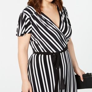 INC Plus Size Striped Faux Wrap Maxi